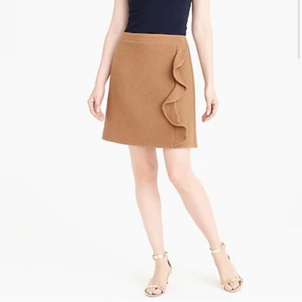 J. Crew Tan Brown Wool Ruffle Skirt